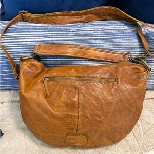 VINTAGE JACK KINSKY Hamburg Leather Tote Shoulder Crossbody Bag Cognac Brown